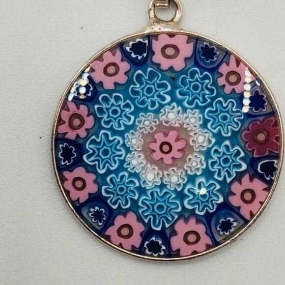 Vintage Millefiori Murano Glass + Sterling Silver Necklace - Picture 2 of 5